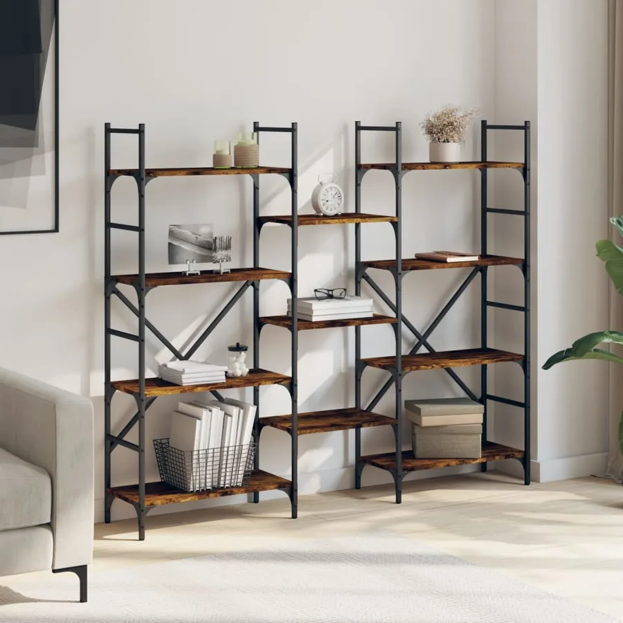 Bibliothèque chêne fumé 160x28,5x136,5 cm bois d'ingénierie - 3