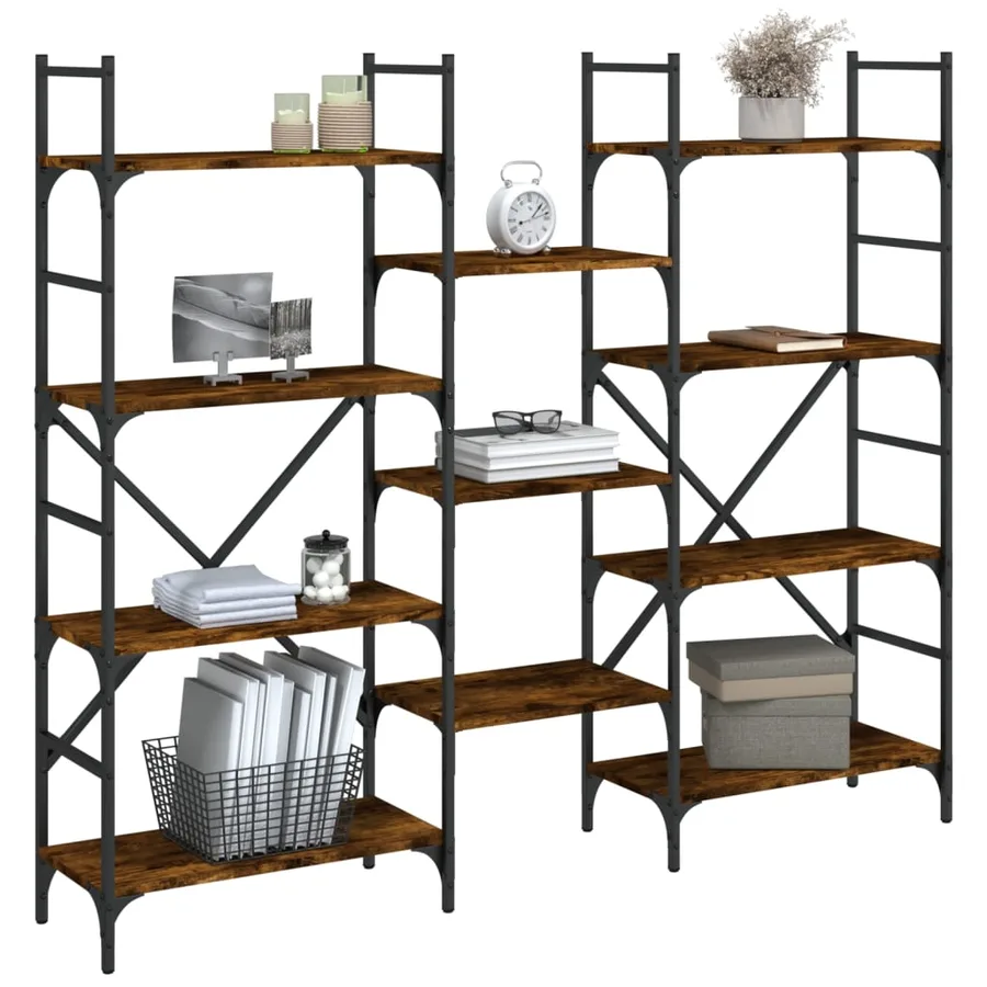 Bibliothèque chêne fumé 160x28,5x136,5 cm bois d'ingénierie - 4