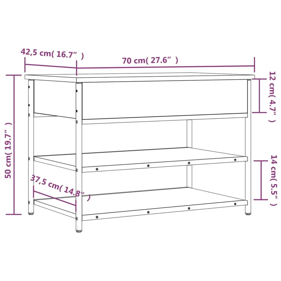 Banc à chaussures sonoma gris 70x42,5x50 cm bois d'ingénierie - 12