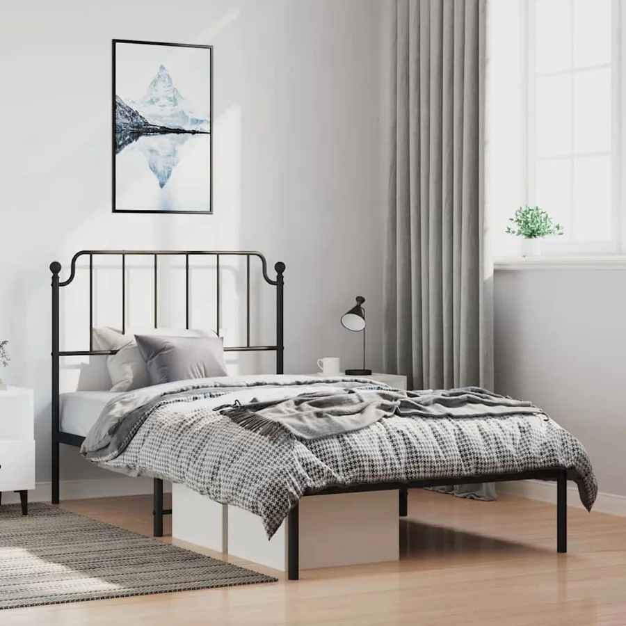 Cadre de lit métal sans matelas avec tête de lit noir 100x190cm