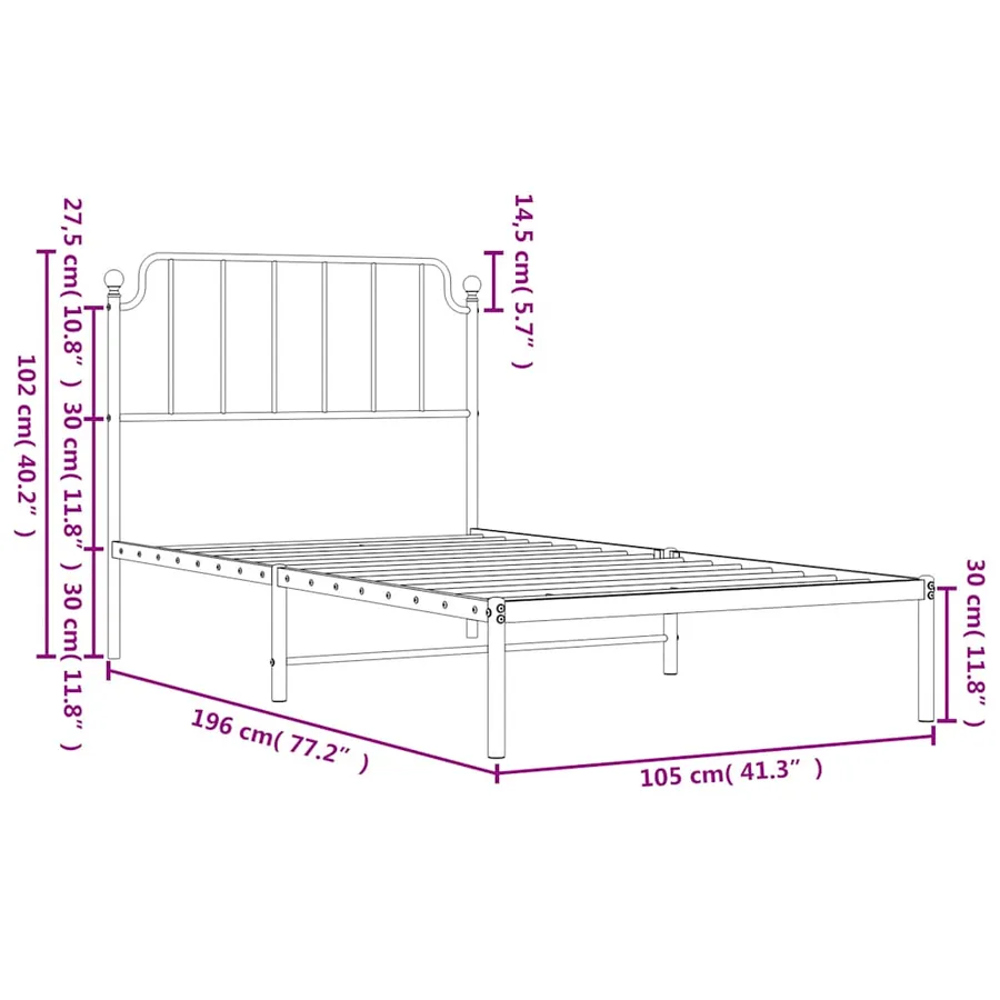 Cadre de lit métal sans matelas avec tête de lit noir 100x190cm - 10