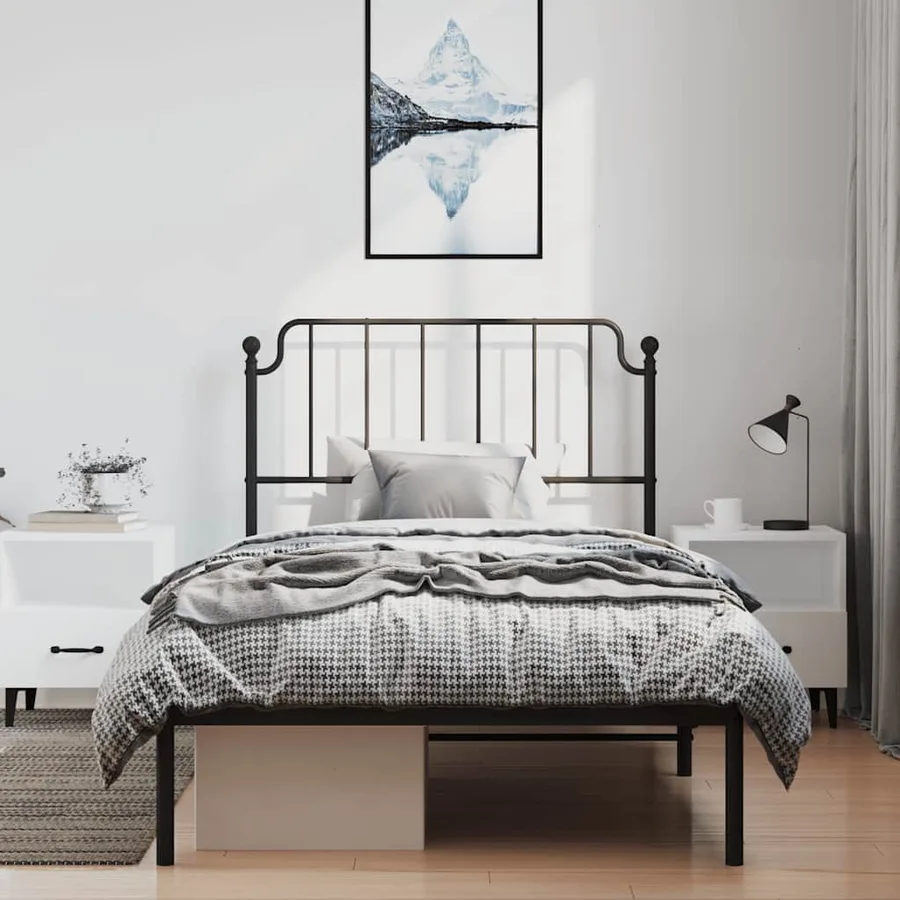 Cadre de lit métal sans matelas avec tête de lit noir 100x190cm - 3