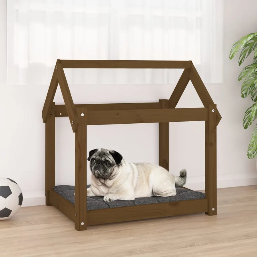 Lit pour chien Marron miel 71x55x70 cm Bois de pin solide