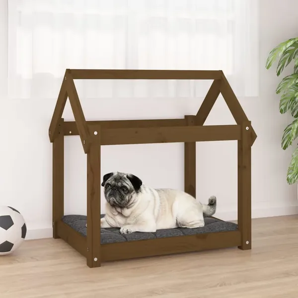 Lit pour chien Marron miel 71x55x70 cm Bois de pin solide