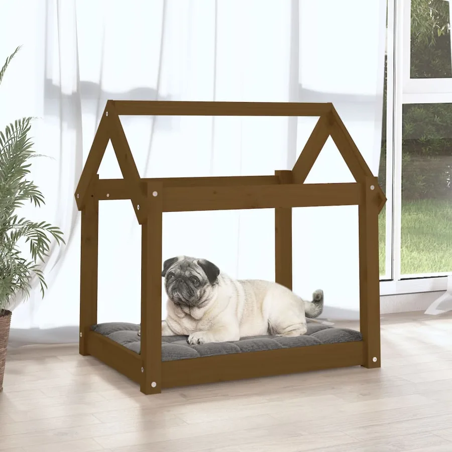 Lit pour chien Marron miel 71x55x70 cm Bois de pin solide - 3