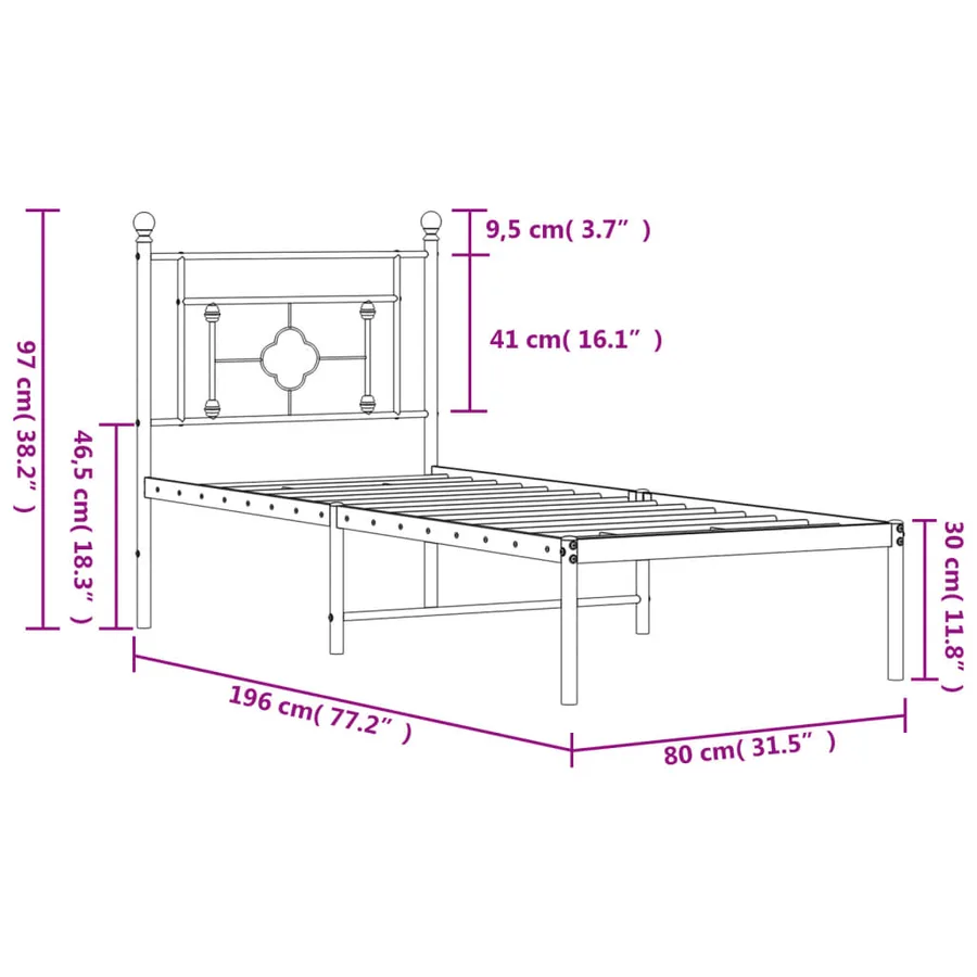 Cadre de lit métal sans matelas avec tête de lit noir 75x190 cm - 11