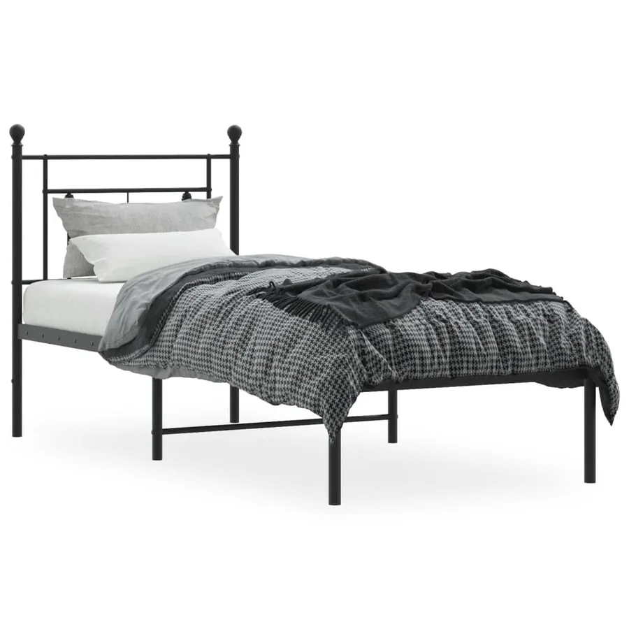 Cadre de lit métal sans matelas avec tête de lit noir 75x190 cm - 3