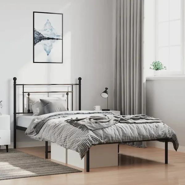 Cadre de lit métal sans matelas avec tête de lit noir 100x200cm