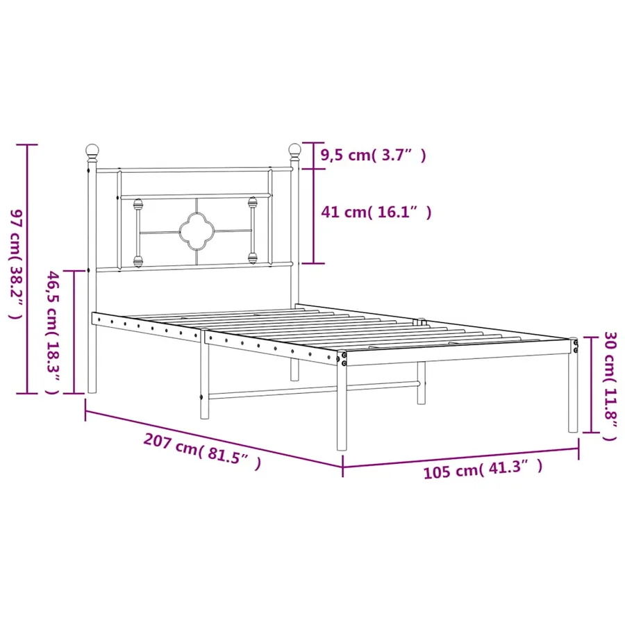 Cadre de lit métal sans matelas avec tête de lit noir 100x200cm - 12