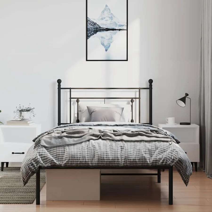 Cadre de lit métal sans matelas avec tête de lit noir 100x200cm - 3