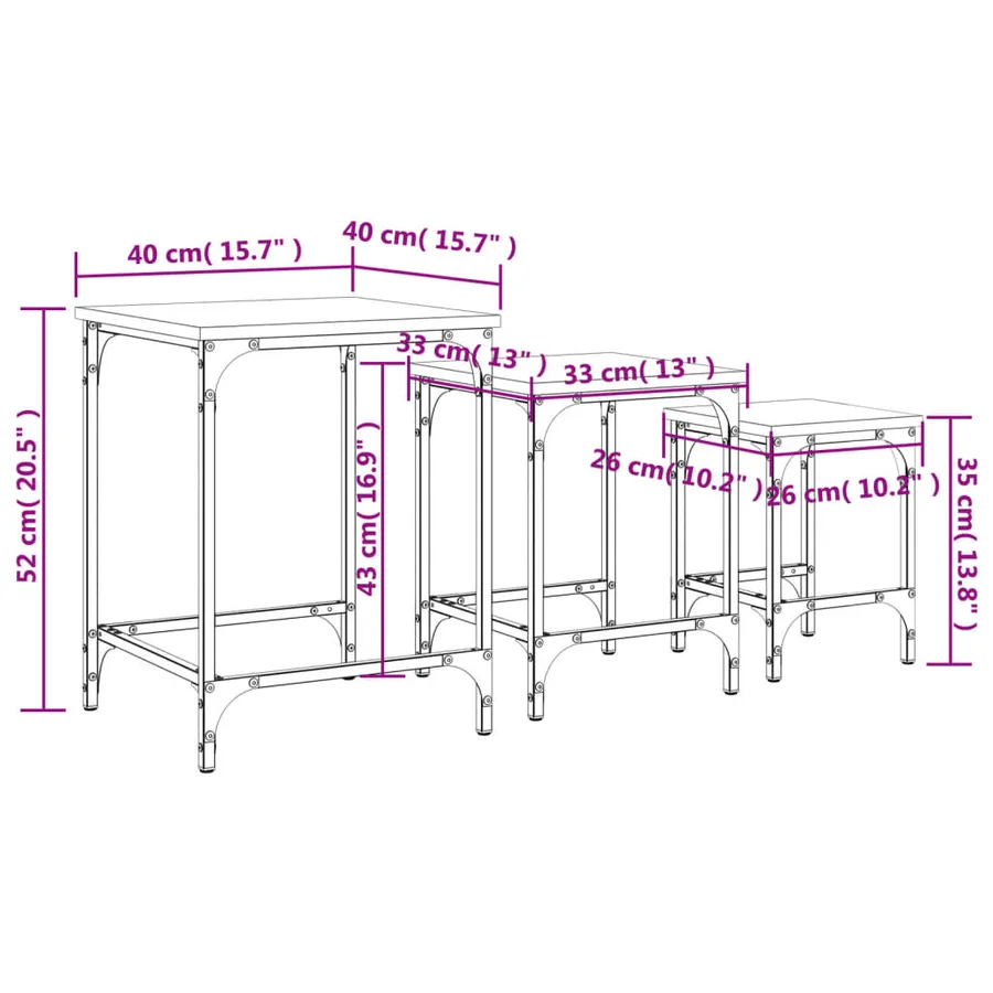 Tables basses gigognes 3 pcs chêne fumé bois d'ingénierie - 11