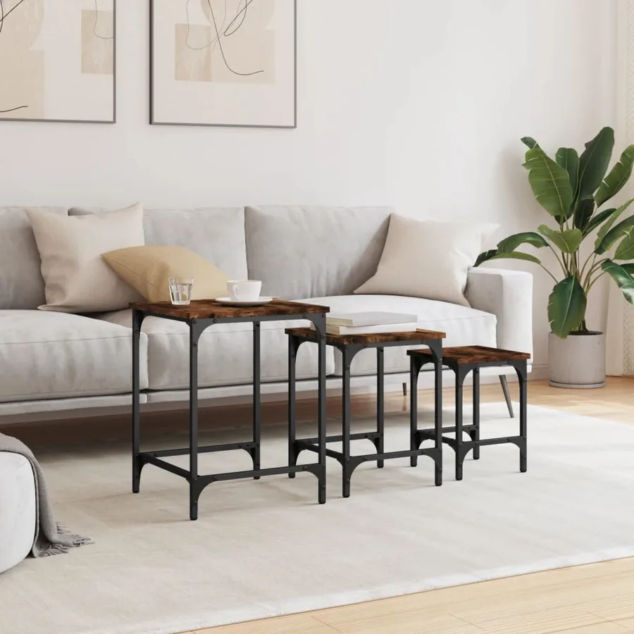 Tables basses gigognes 3 pcs chêne fumé bois d'ingénierie - 3