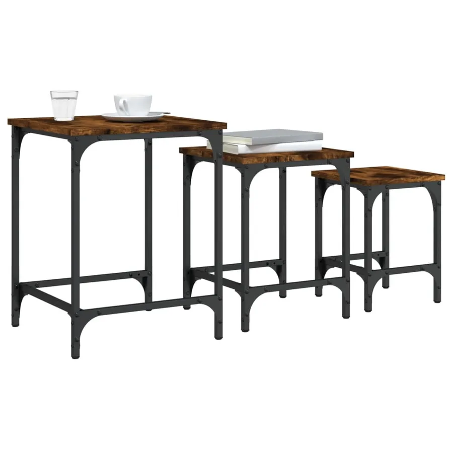 Tables basses gigognes 3 pcs chêne fumé bois d'ingénierie - 4