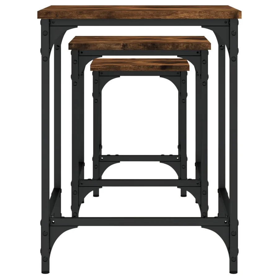 Tables basses gigognes 3 pcs chêne fumé bois d'ingénierie - 6