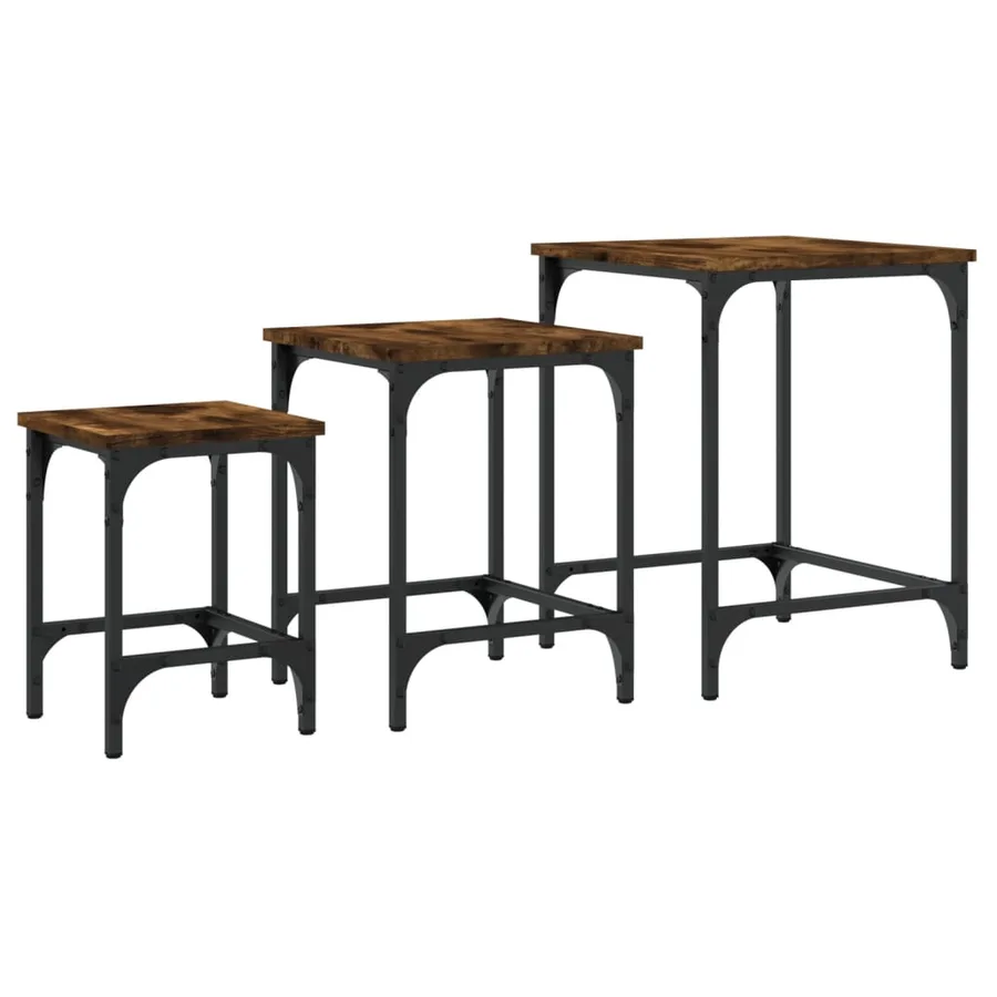Tables basses gigognes 3 pcs chêne fumé bois d'ingénierie - 7