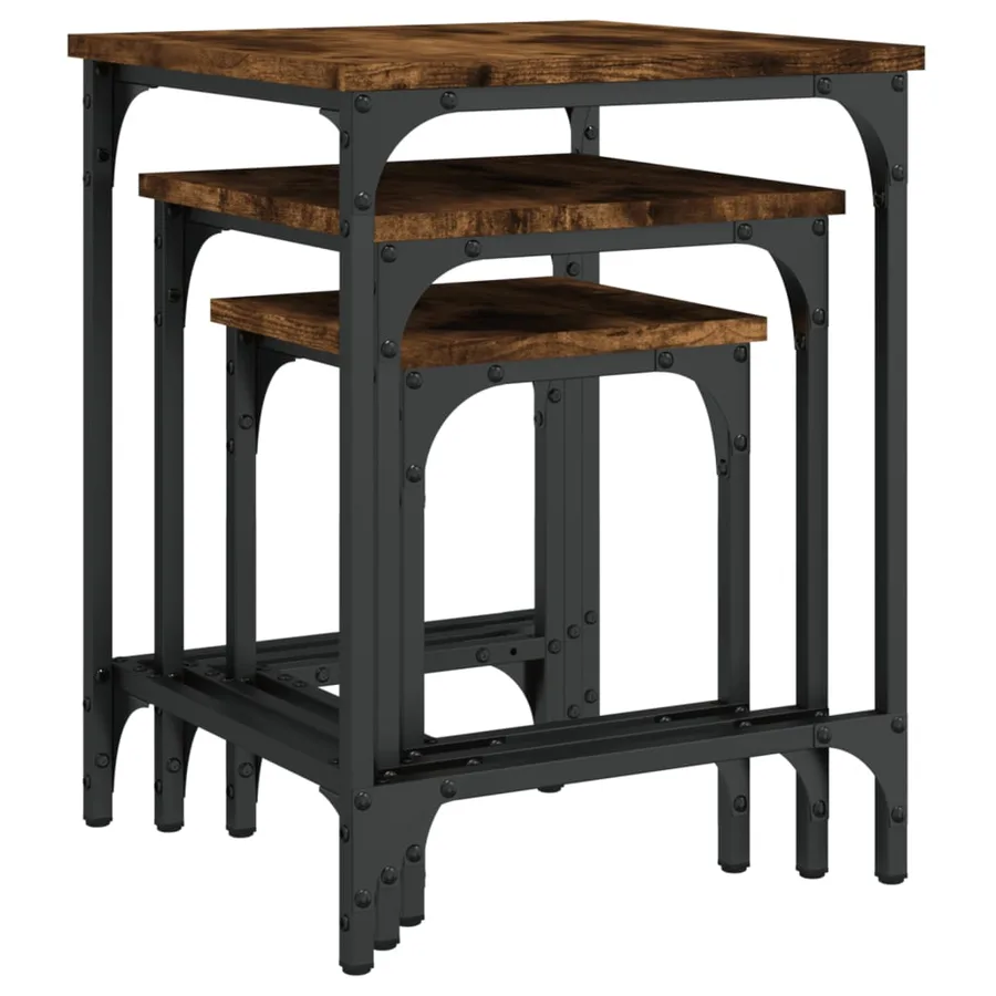 Tables basses gigognes 3 pcs chêne fumé bois d'ingénierie - 8