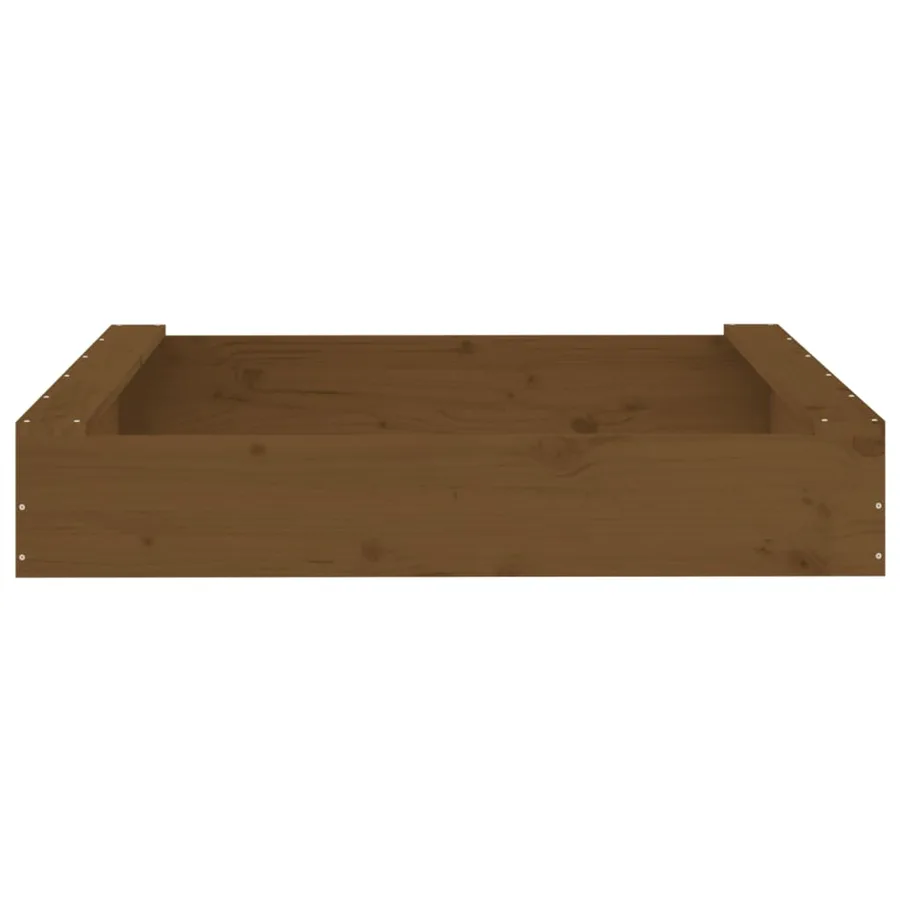 Bac à sable avec sièges marron miel carré bois de pin massif - 4