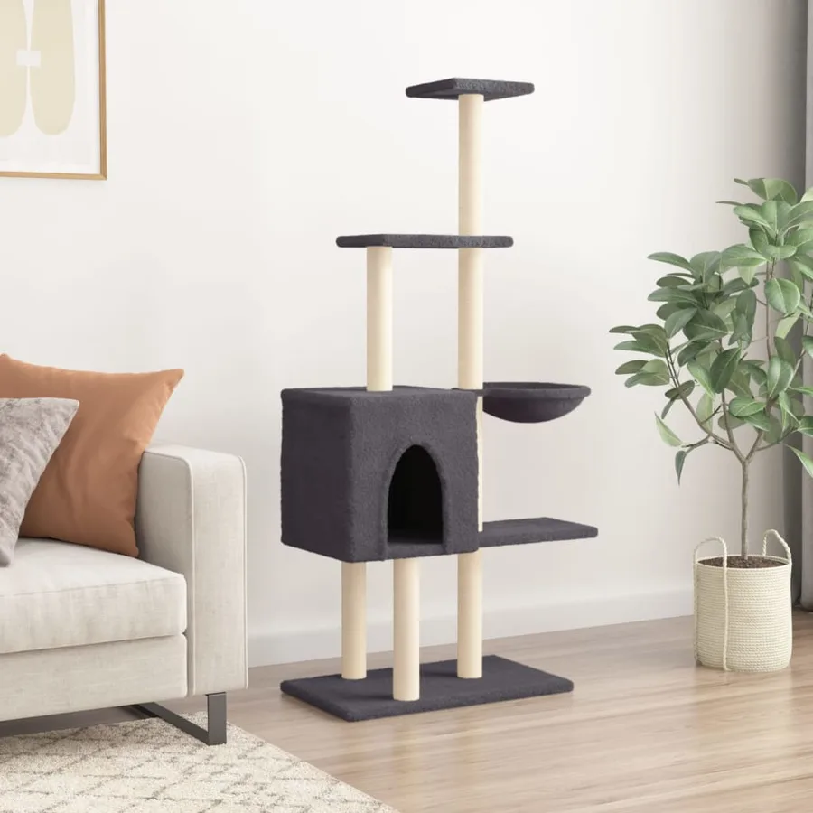 Arbre à chat avec griffoirs en sisal Gris foncé 145 cm - 3