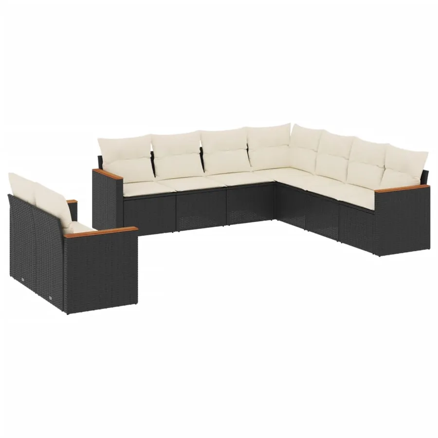 Salon de jardin 9 pcs avec coussins noir résine tressée - 2