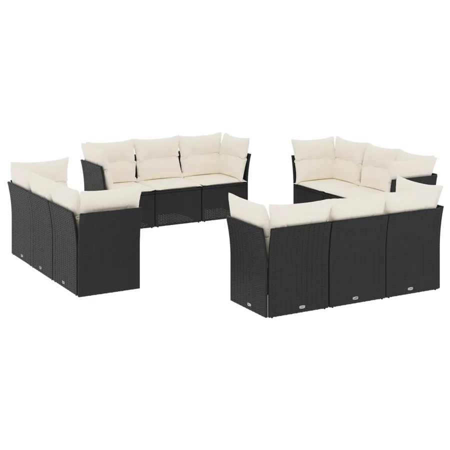 Salon de jardin 12 pcs avec coussins noir résine tressée - 2