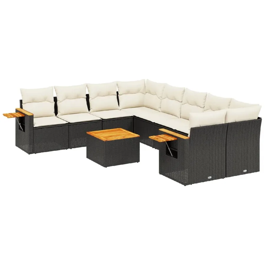 Salon de jardin 9 pcs avec coussins noir résine tressée - 2