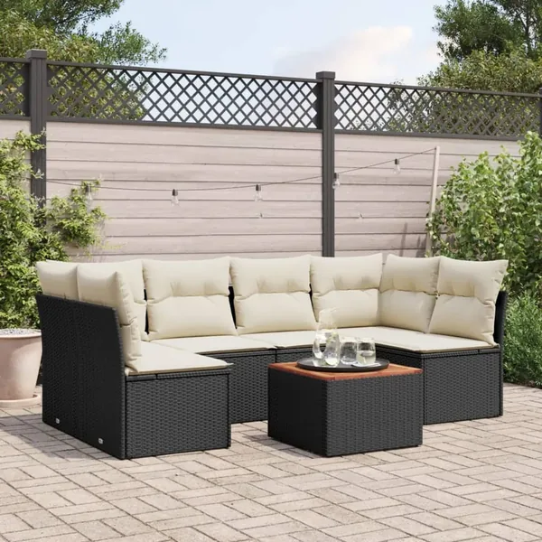 Salon de jardin 7 pcs avec coussins noir résine tressée 62 x 62 x 69 cm - 53,8 kg