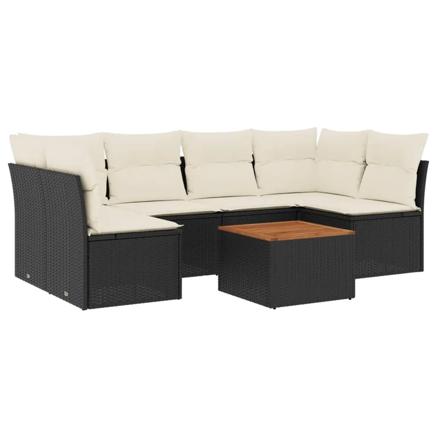 Salon de jardin 7 pcs avec coussins noir résine tressée 62 x 62 x 69 cm - 53,8 kg - 2