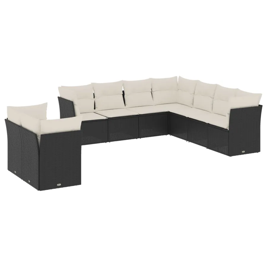 Salon de jardin 9 pcs avec coussins noir résine tressée - 2