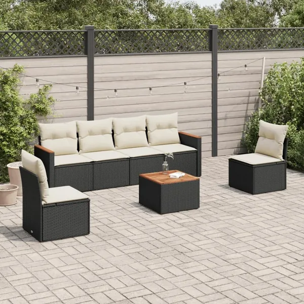 Salon de jardin 7 pcs avec coussins noir résine tressée 55 x 62 x 69 cm - 53,0 kg
