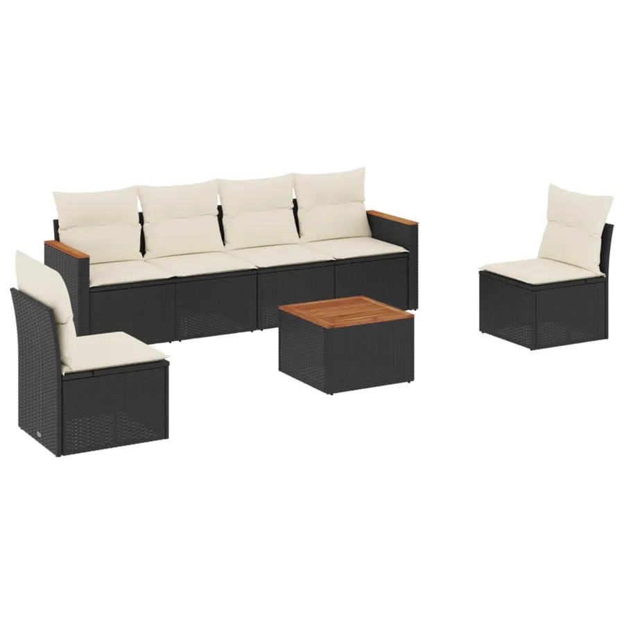 Salon de jardin 7 pcs avec coussins noir résine tressée 55 x 62 x 69 cm - 53,0 kg - 2