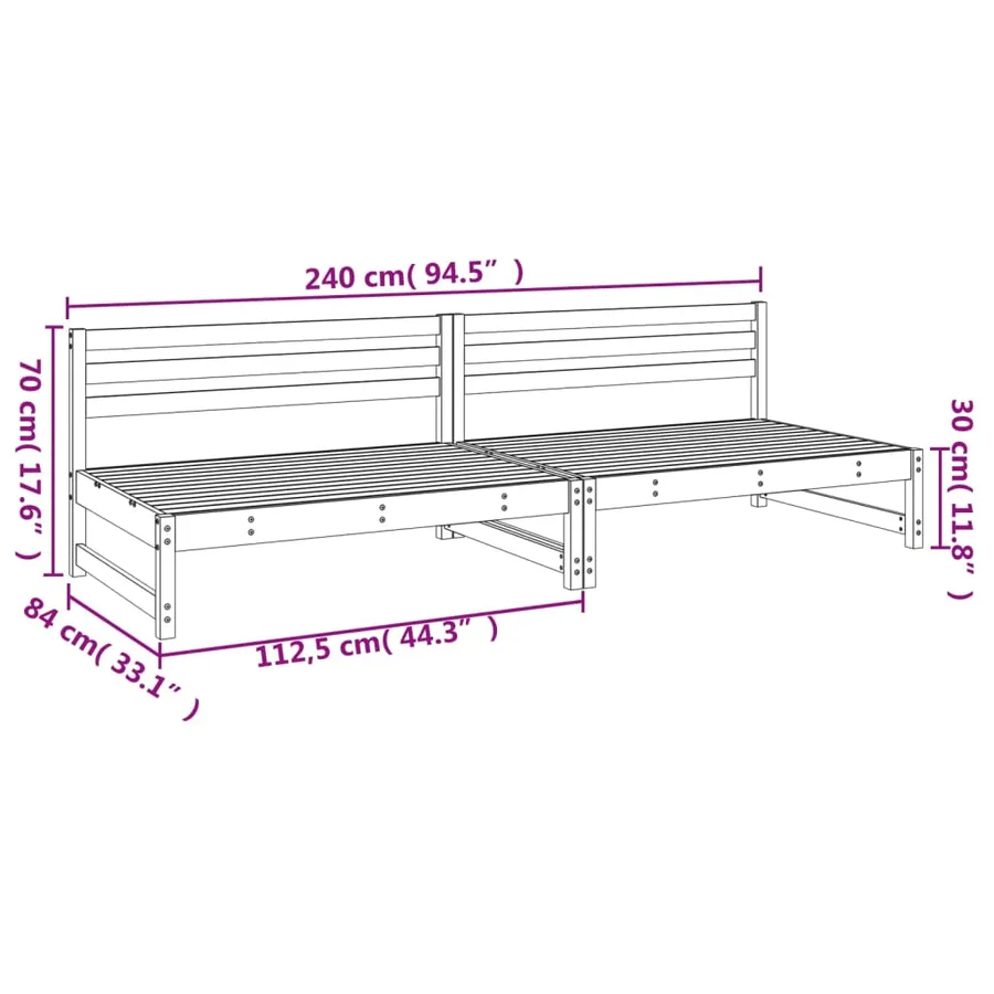 Canapés centraux de jardin 2 pcs 120x80 cm bois de pin massif - 8
