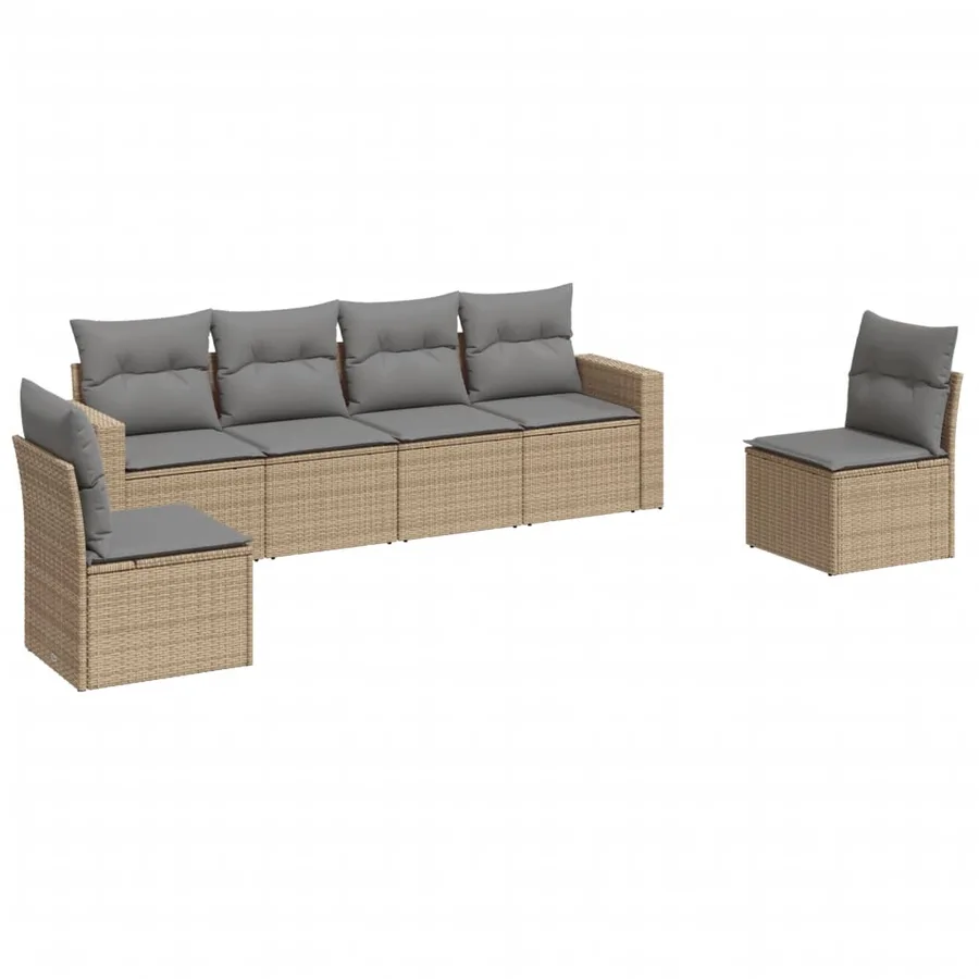 Salon de jardin avec coussins 6 pcs beige résine tressée - 2