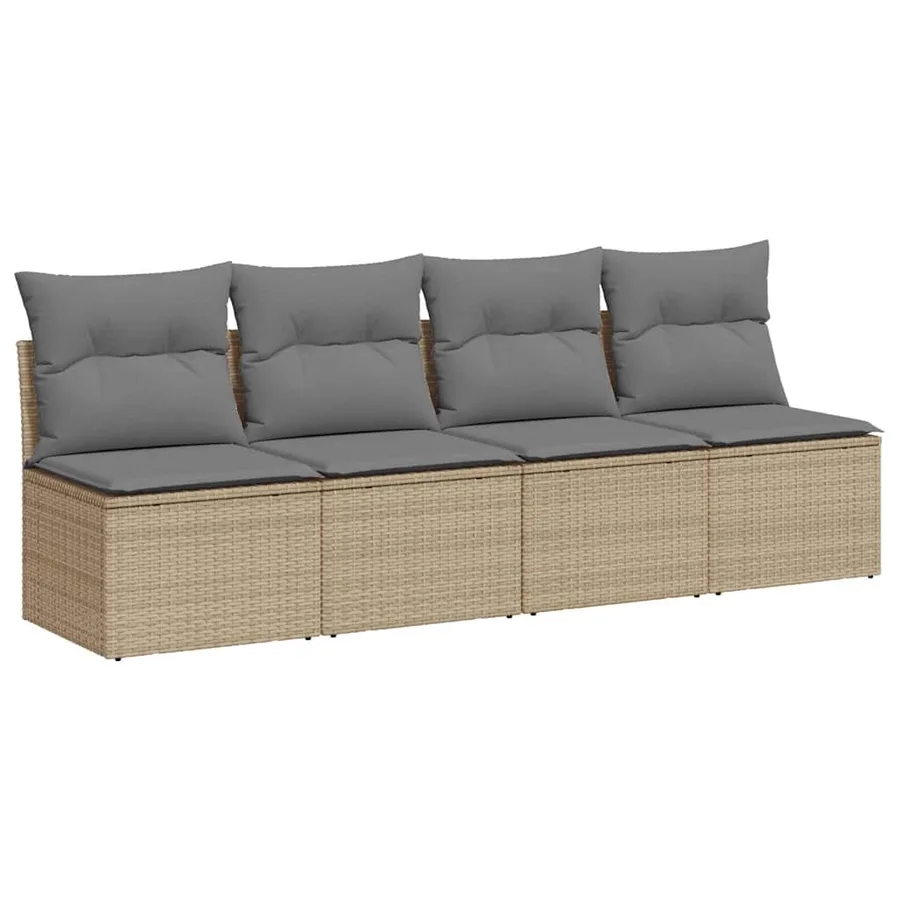 Canapé de jardin avec coussins 4 places beige résine tressée - 2