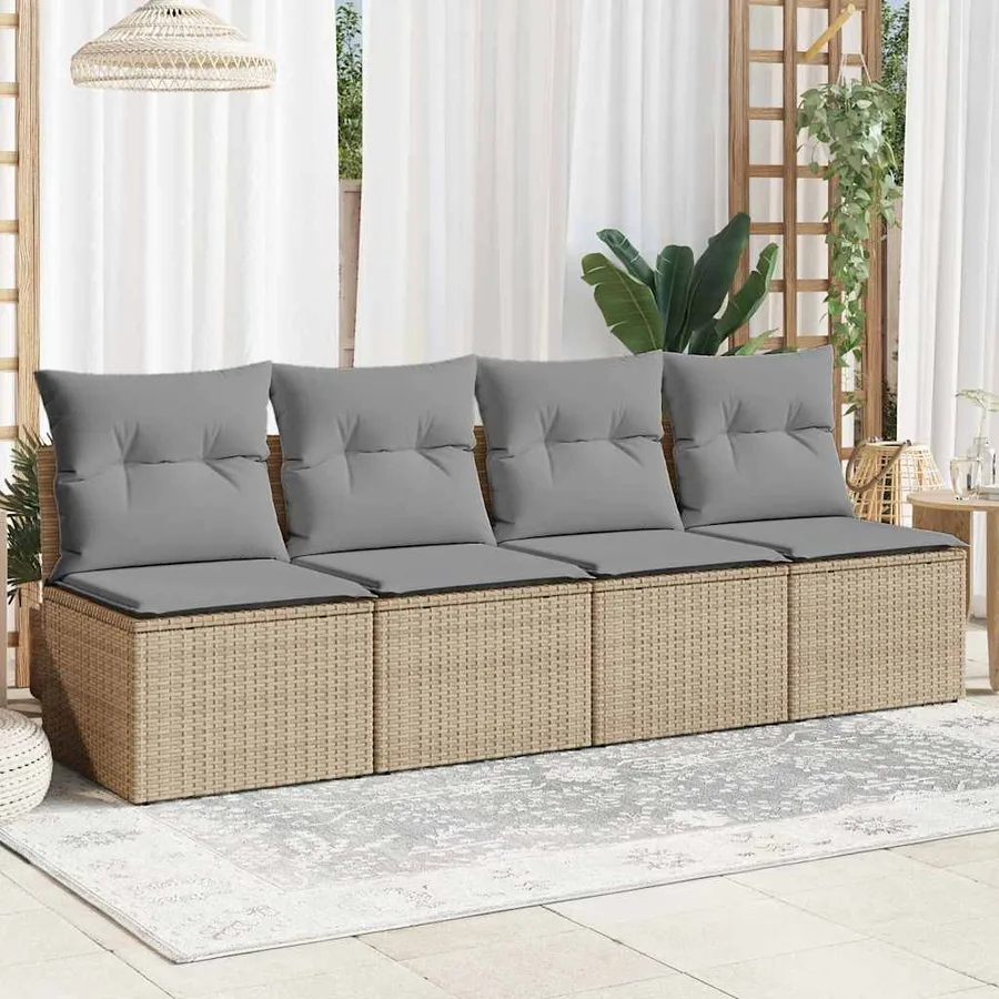 Canapé de jardin avec coussins 4 places beige résine tressée - 3