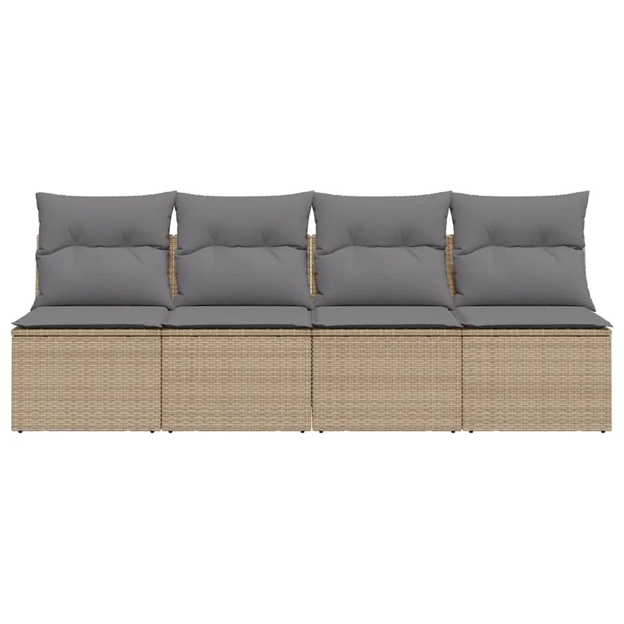 Canapé de jardin avec coussins 4 places beige résine tressée - 4