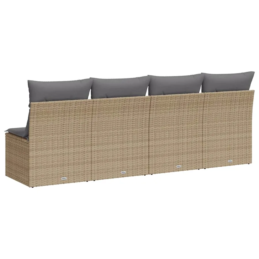Canapé de jardin avec coussins 4 places beige résine tressée - 6