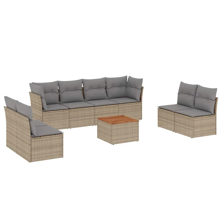 Salon de jardin avec coussins 9 pcs beige résine tressée - 2