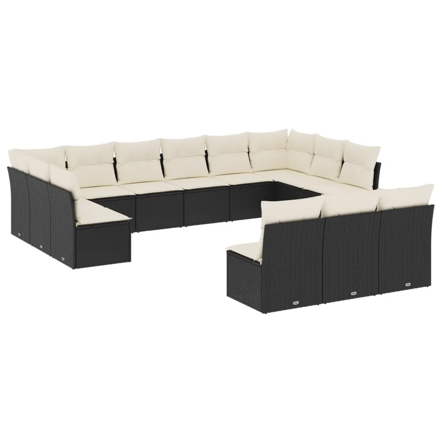 Salon de jardin avec coussins 13 pcs noir résine tressée - 2