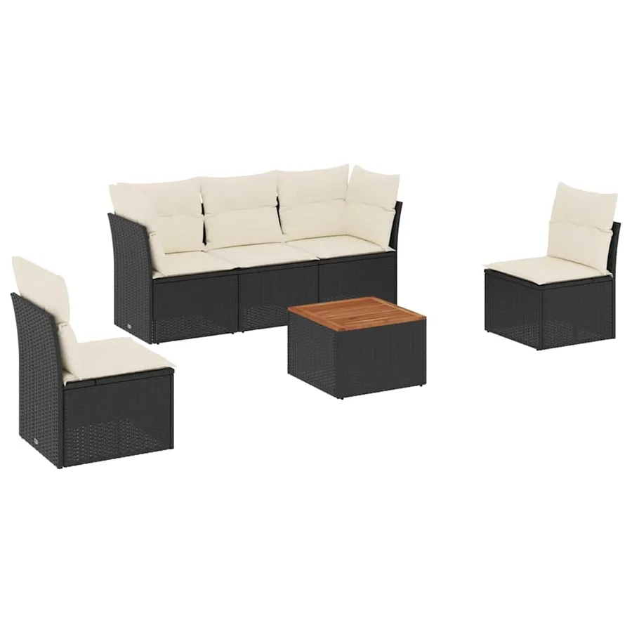 Salon de jardin 6 pcs avec coussins noir résine tressée - 2