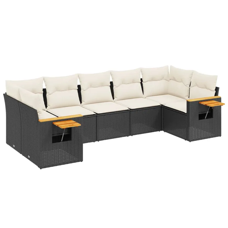 Salon de jardin 7 pcs avec coussins noir résine tressée 62 x 62 x 69 cm - 60,3 kg - 2