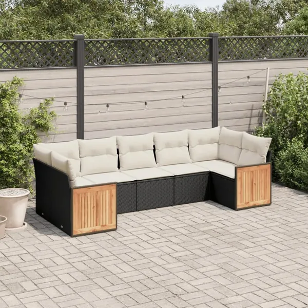 Salon de jardin 7 pcs avec coussins noir résine tressée 62 x 62 x 69 cm - 60,7 kg