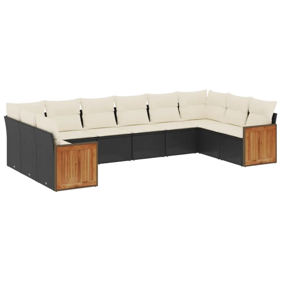 Salon de jardin 10 pcs avec coussins noir résine tressée - 2