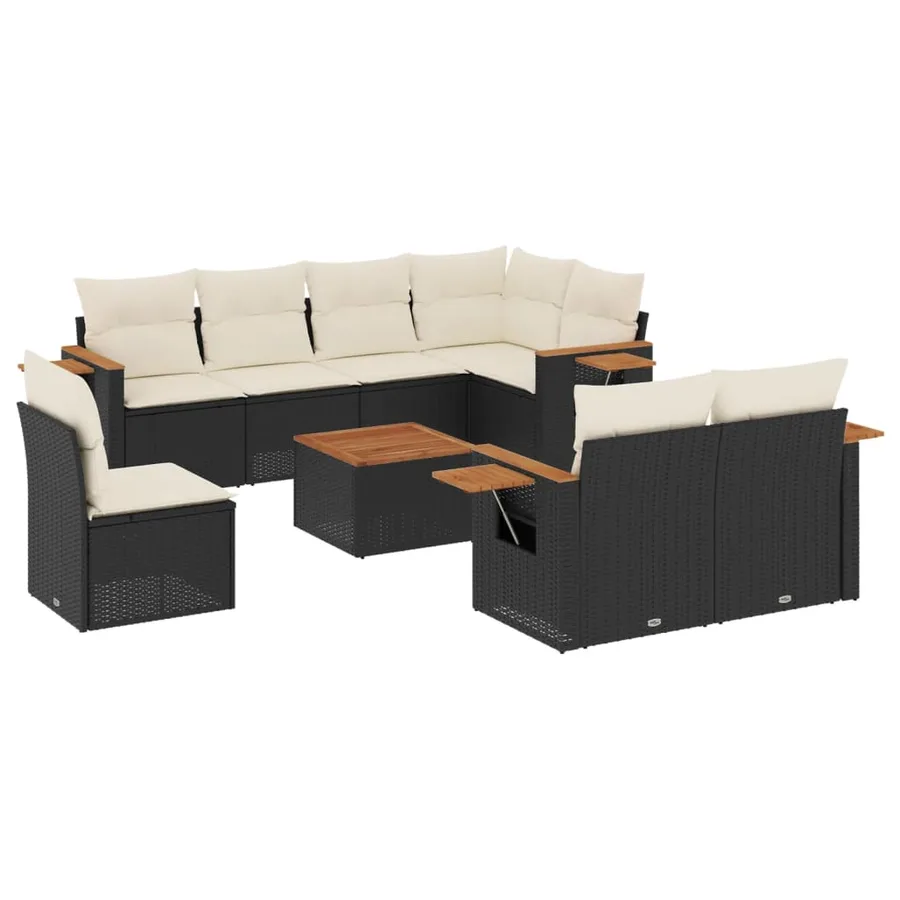Salon de jardin 9 pcs avec coussins noir résine tressée - 2