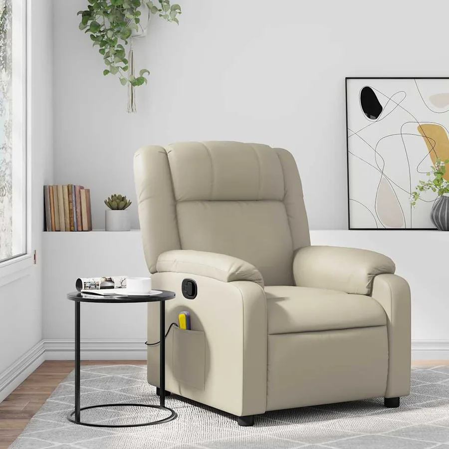 Fauteuil de massage inclinable crème similicuir