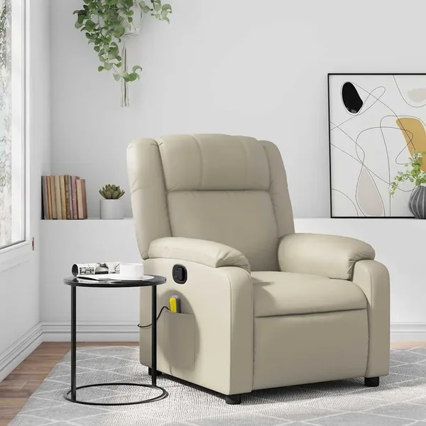 Fauteuil de massage inclinable crème similicuir