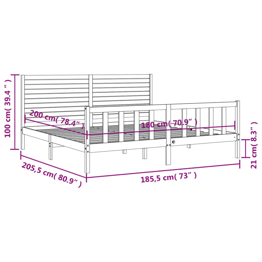 Cadre de lit sans matelas bois massif de pin - 12