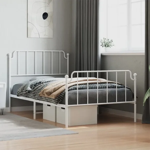 Cadre de lit métal sans matelas et pied de lit blanc 107x203 cm