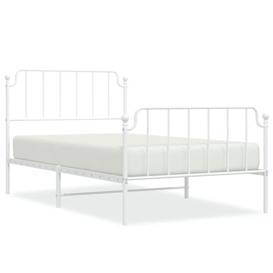 Cadre de lit métal sans matelas et pied de lit blanc 107x203 cm - 2