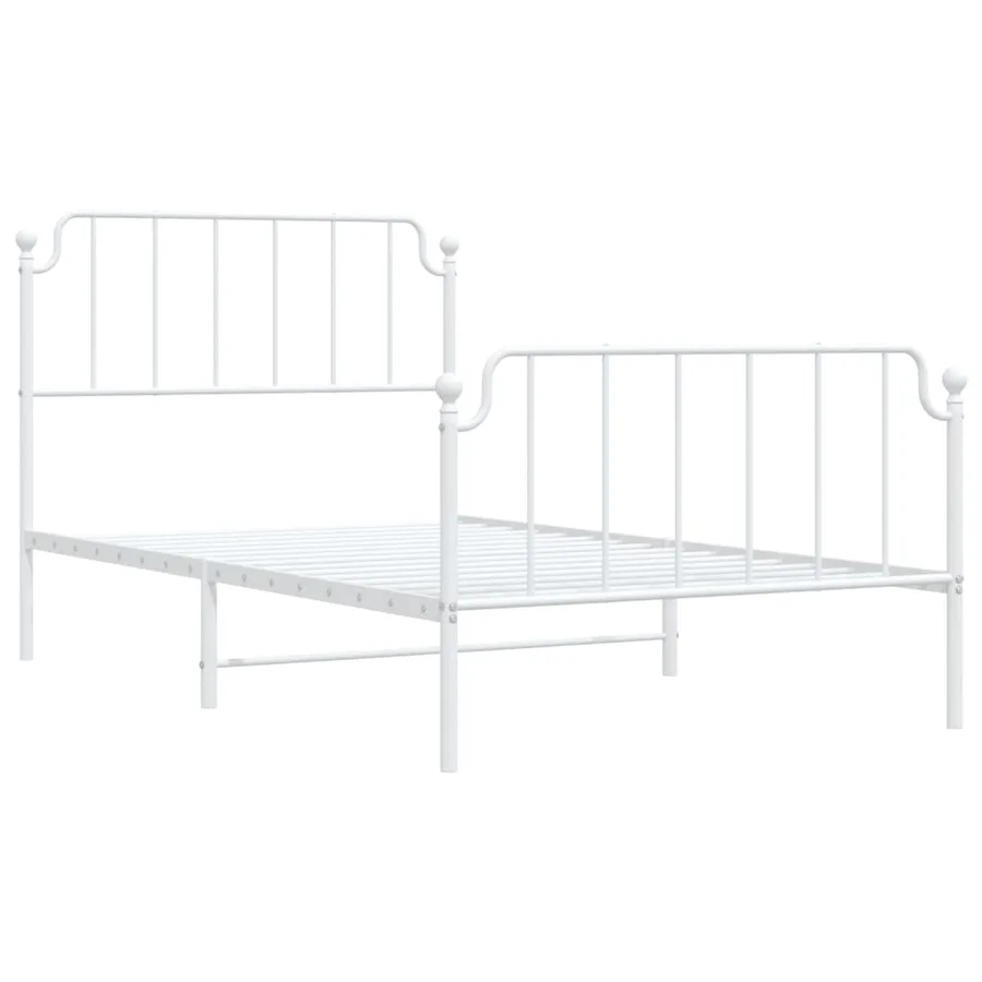 Cadre de lit métal sans matelas et pied de lit blanc 107x203 cm - 4