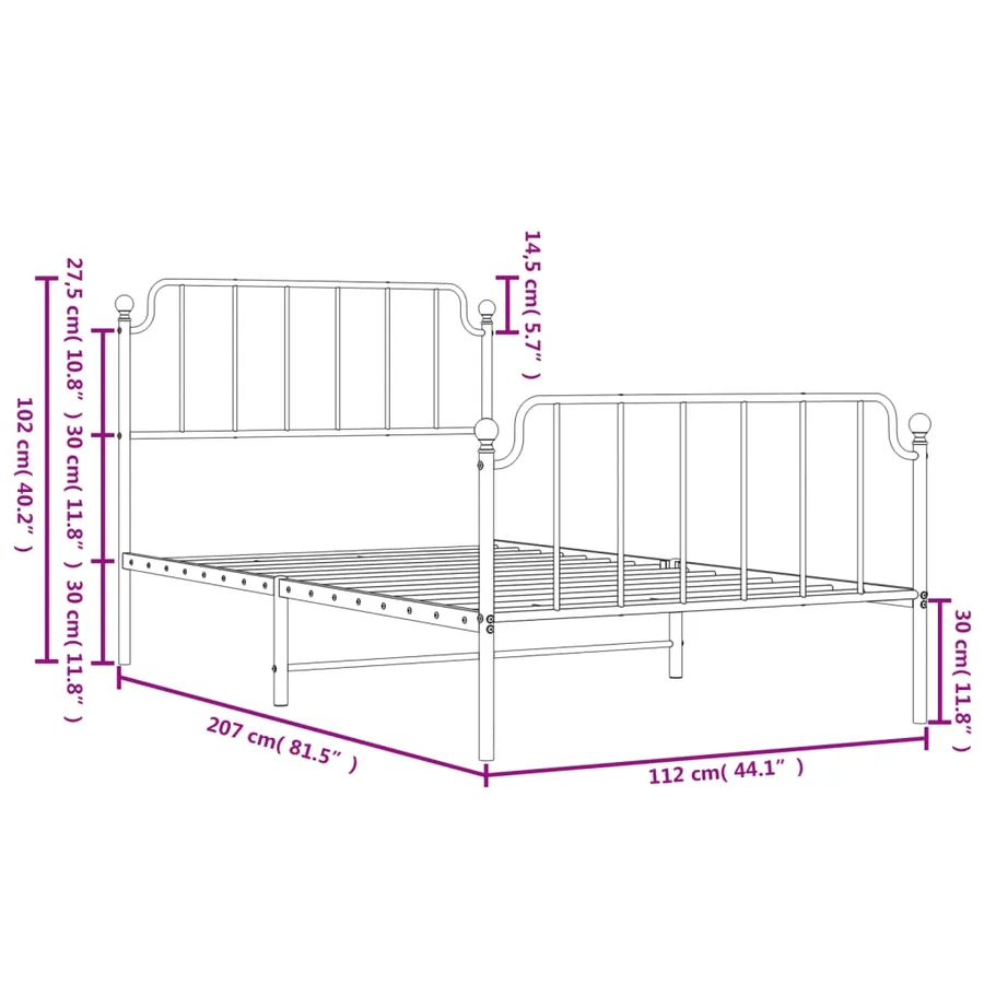 Cadre de lit métal sans matelas et pied de lit blanc 107x203 cm - 9